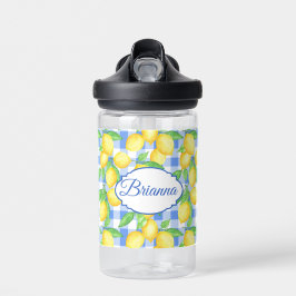 Blauwe Gingham Lemon Naam Picnic Style Waterfles