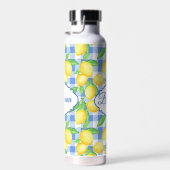 Blauwe Gingham Lemon Naam Picnic Style Waterfles (Rechts)