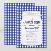 Blauwe Gingham Mason Jar Shower Landelijke Uitnodi Kaart (Voorkant / Achterkant)