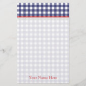 Blauwe gingham met rode gepersonaliseerde schrijfb briefpapier (Voorkant)