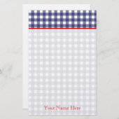Blauwe gingham met rode gepersonaliseerde schrijfb briefpapier (Voorkant / Achterkant)