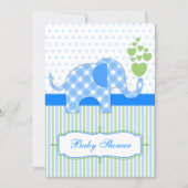Blauwe Gingham Olifant Baby Shower Kaart (Voorkant)