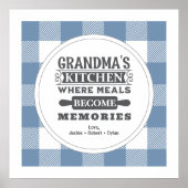 Blauwe Gingham Oma maaltijden worden herinneringen Poster (Voorkant)