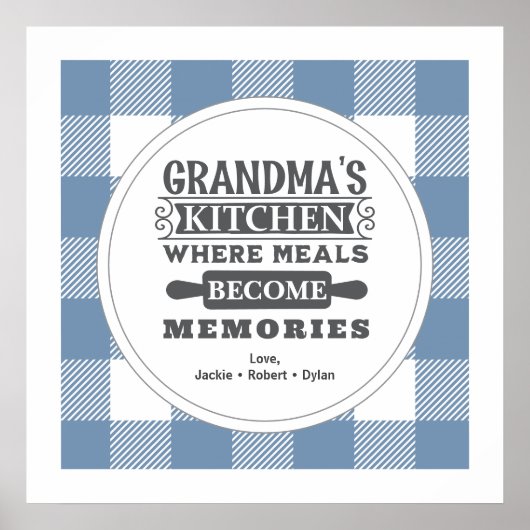 Blauwe Gingham Oma maaltijden worden herinneringen Poster (Voorkant)