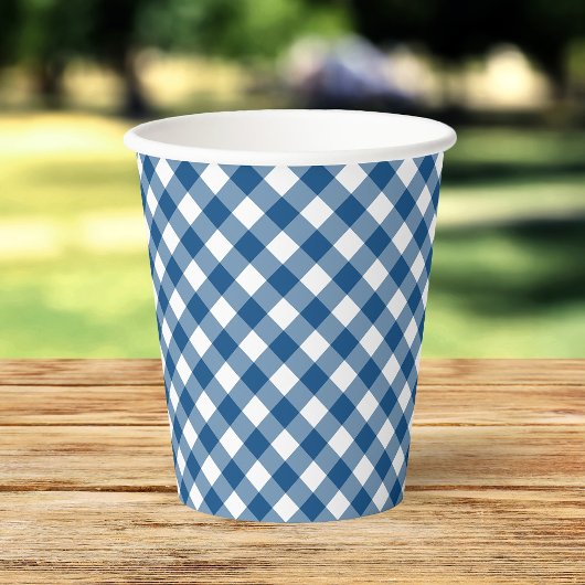 Blauwe Gingham papieren bekers