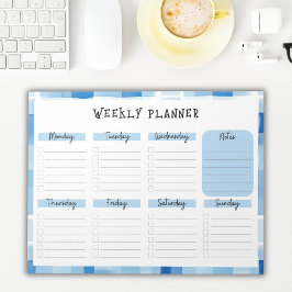 Blauwe Gingham Rand, Weekplanner zonder Datum Notitieblok