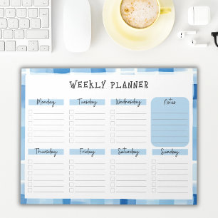 Blauwe Gingham Rand, Weekplanner zonder Datum Notitieblok