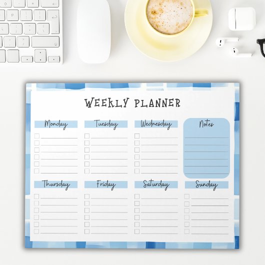 Blauwe Gingham Rand, Weekplanner zonder Datum Notitieblok