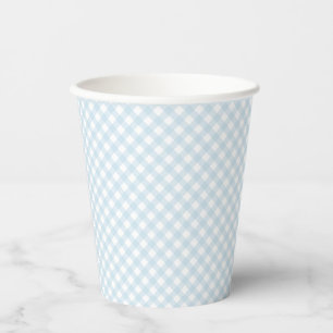 Blauwe gingham schattig eenvoudig baby shower papieren bekers