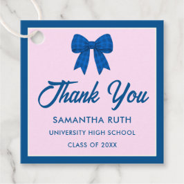 Blauwe Gingham Strik Afstudeerfeest Favor Tags Bedankjes Labels
