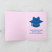 Blauwe Gingham Strik Foto Afstuderen Kaart (Binnen)