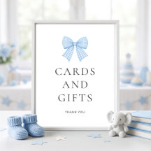 Blauwe Gingham Strik Kaarten Cadeaus Baby Shower 