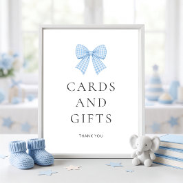 Blauwe Gingham Strik Kaarten Cadeaus Baby Shower  Poster