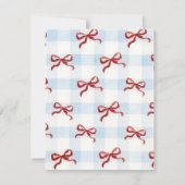 blauwe gingham strik kraamkaarten notitiekaartje (Achterkant)