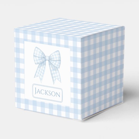 Blauwe gingham strik lint baby boy cadeau gunst do bedankdoosjes (Achterkant)
