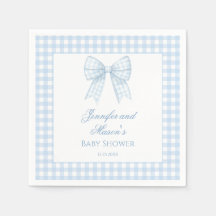 Blauwe gingham strik lint baby boy douche