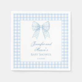Blauwe gingham strik lint baby boy douche servet