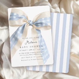 Blauwe Gingham Strik Schattige Baby Shower Kaart