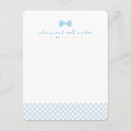 Blauwe gingham stropdas schattig baby shower advieskaart (Voorkant)