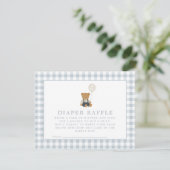 Blauwe Gingham Teddibeer luier raffle kaart (Staand voorkant)