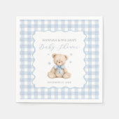 Blauwe Gingham Teddybeer Baby Shower Servetten (Voorkant)