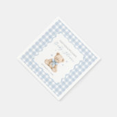Blauwe Gingham Teddybeer Baby Shower Servetten (Hoek)