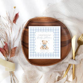 Blauwe Gingham Teddybeer Baby Shower Servetten