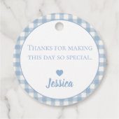 Blauwe Gingham Teddybeer Bedankjes Labels (Achterkant)