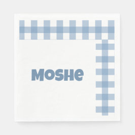 Blauwe gingham verjaardag servet