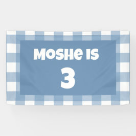 Blauwe gingham verjaardagsbanner spandoek