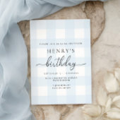 Blauwe Gingham Verjaardagsuitnodiging Kaart