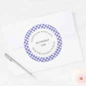 Blauwe gingham voedseljar-labels voor zelfgemaakte ronde sticker (Envelop)