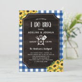 Blauwe Gingham Zonnebloemen Ik doe BBQ Couple's Sh Kaart (Staand voorkant)