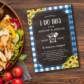 Blauwe Gingham Zonnebloemen Ik doe BBQ Couple's Sh Kaart