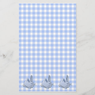 Blauwe ginham en konijntjes briefpapier