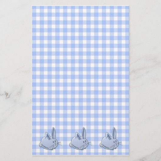 Blauwe ginham en konijntjes briefpapier (Voorkant)