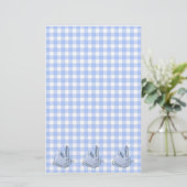 Blauwe ginham en konijntjes briefpapier (Staand voorkant)