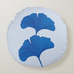 Blauwe Ginkgo Leaf achtergrondkleuren Rond Kussen