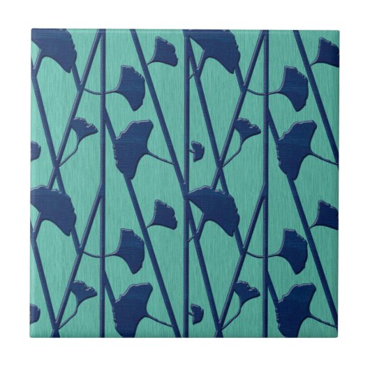 blauwe ginkgo tegeltje (Voorkant)