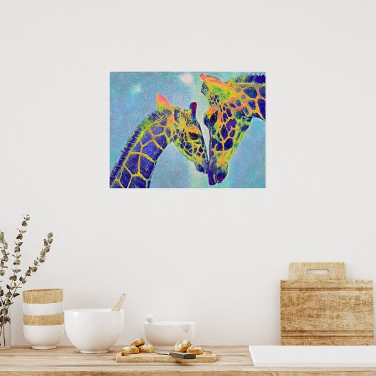 blauwe giraf2 poster (Keuken)