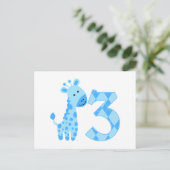 Blauwe Giraffe 3e verjaardag Briefkaart (Staand voorkant)