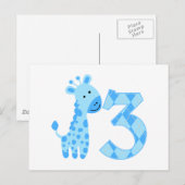Blauwe Giraffe 3e verjaardag Briefkaart (Voorkant / Achterkant)