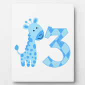 Blauwe Giraffe 3e verjaardag Fotoplaat (Voorkant)