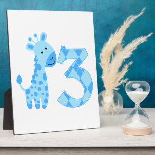 Blauwe Giraffe 3e verjaardag Fotoplaat