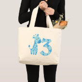 Blauwe Giraffe 3e verjaardag Grote Tote Bag (Voorkant (product))