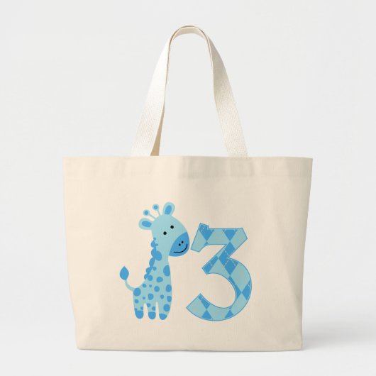 Blauwe Giraffe 3e verjaardag Grote Tote Bag (Voorkant)