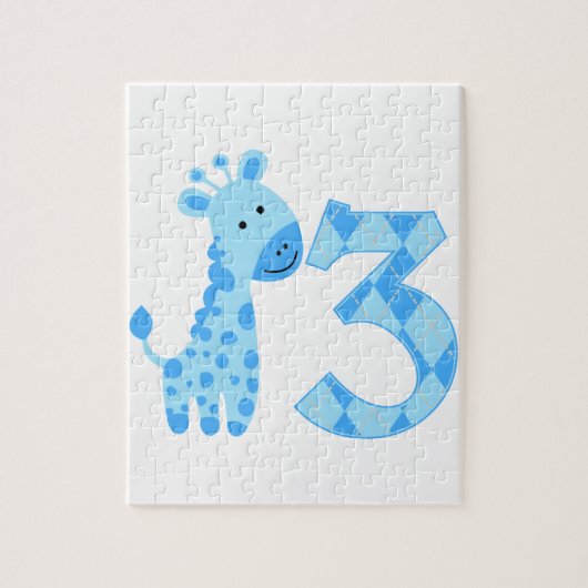 Blauwe Giraffe 3e verjaardag Legpuzzel (Verticaal)