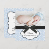 Blauwe Giraffe Baby Boy Foto doop Kaart (Voorkant / Achterkant)