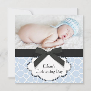 Blauwe Giraffe Baby Jongen Foto Doop Kaart