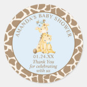 Blauwe Giraffe Baby shower Klassieke ronde Sticker (Voorkant)